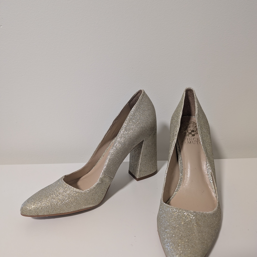 Elegant Gold Block Heel Pumps